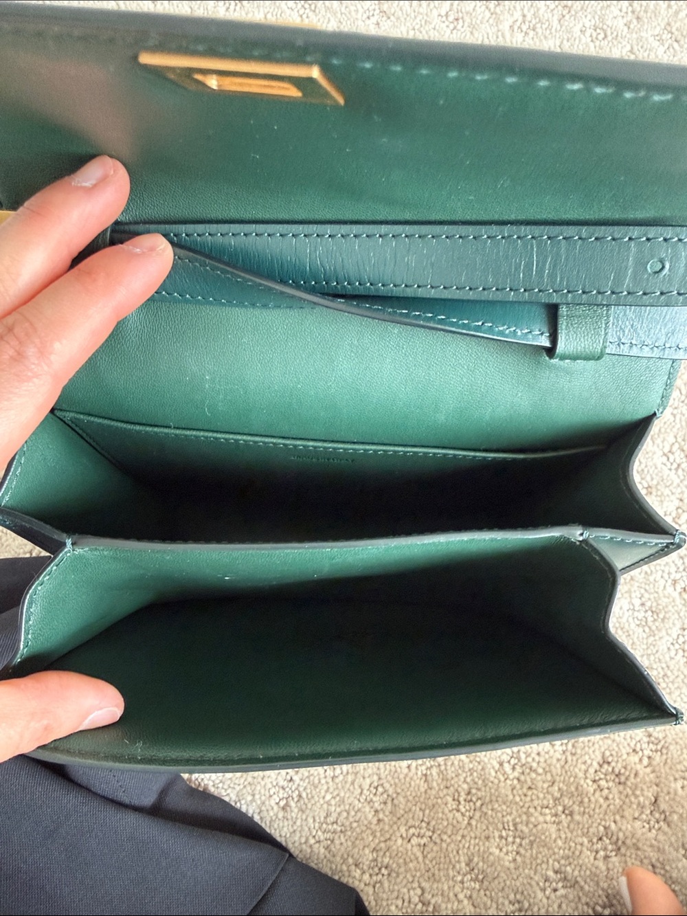 Celine Forest Green Leather Shoulder Bag with Gold Hardware - Picture 3 of 5